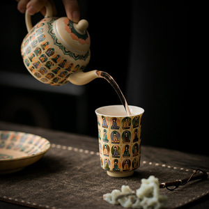 Juego de té Shangyan Dunhuang Thousand Buddha con bandeja, tetera y tazas de cerámica resistentes al calor para regalo. - Product Image 3