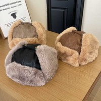 Chapeau d'aviateur d'hiver en cuir PU épais avec doublure polaire résistant au froid pour le cyclisme Protection des oreilles Style nord-est Pull en peluche