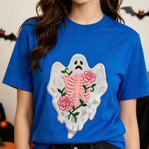 Nouveau design 2026 – Grandes écussons thermocollants personnalisés en chenille et sequins, broderie fantôme et crâne, pour chemises d'Halloween - Product Image 6