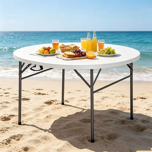Tables rondes pliantes en plastique blanches pour événements, banquets, réceptions et mariages en plein air, 4 pieds, <span class=keywords><strong>6</strong></span> <span class=keywords><strong>personnes</strong></span>, vente en gros - Product Image 2
