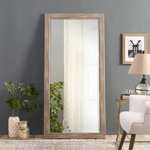 Home Rustic Floor Mirror Decorative Wooden Frame Full Length Mirror