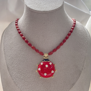 Estate spiaggia naturale gioiello di pietra preziosa di bambù rosso <span class=keywords><strong>collana</strong></span> di corallo <span class=keywords><strong>con</strong></span> <span class=keywords><strong>coccinella</strong></span> ciondolo regalo fortunato bohémien per le donne - Product Image 4