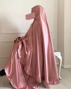 2022 Modest Telekung Murah Cantik Malaysia Ramadan 2 piece Jilbab Abaya With Ruffles Muslim Telekung