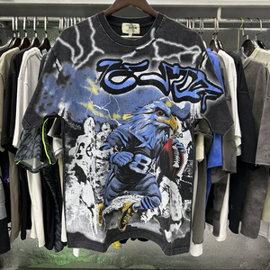 Top Quality Heavyweight HipHop Short Sleeved MAJESTIK T-<b>shirt</b> with Distressed Wash <b>Sequin</b> Patches Trendy Brand T-<b>shirts</b> for <b>Men</b> - Product Image 2