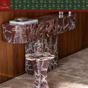 Console d'entrée haut de gamme GOLDKING en marbre Rosso Leanto, rouge profond avec veines blanches, sculptée avec précision CNC - Product Image 5