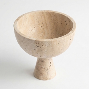 Ciotola su Piedistallo in <span class=keywords><strong>Travertino</strong></span> Naturale Intagliata, Ciotola Decorativa per Arredamento d'Interni - Product Image 1