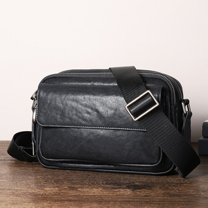 Genuine Leather Crossbody <b>Bag</b> Men's Shoulder <b>Bag</b> Black Solid Color Ultralight Fashionable Casual Travel Summer 2025 - Product Image 4