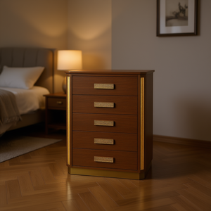 Cassettiera Dorata con Finitura in Legno a 5 Cassetti, Elegante Mobile per Camera da Letto, Design Moderno, Armadio per la Casa - Product Image 2