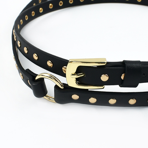 <span class=keywords><strong>Ceinture</strong></span> fine pour femme Deepeel YB135 190/200cm, accessoires vestimentaires, mode punk, noire, à <span class=keywords><strong>deux</strong></span> <span class=keywords><strong>anneaux</strong></span>, rivets, boucles en PU, rivets - Product Image 4