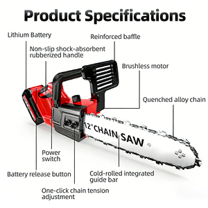 Scie à chaîne sans fil 21V à moteur sans balais, autonomie prolongée, 12 pouces, pour la coupe du bois en extérieur - <span class=keywords><strong>Prix</strong></span> de gros - Product Image 2