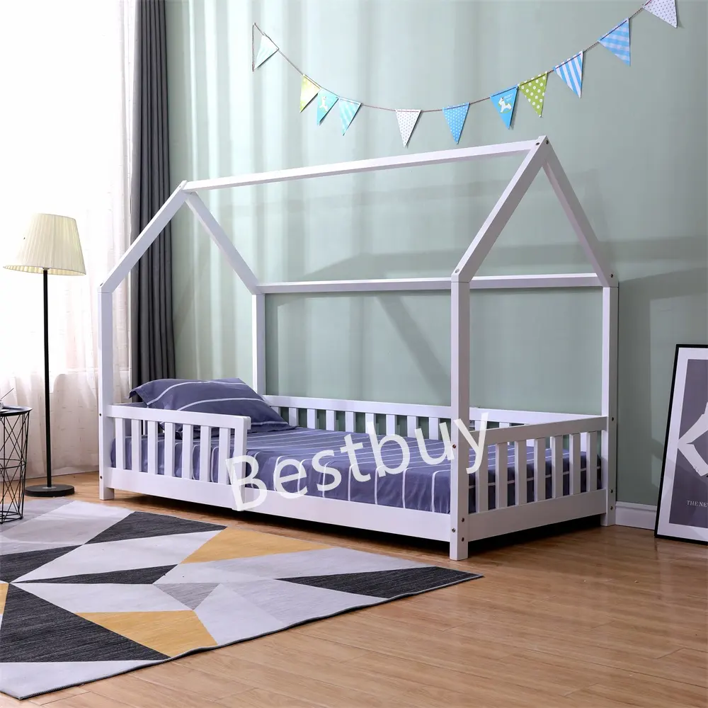 House with Roof Canopy Single Bed Frames for kids Children's Bedroom Furniture roof bed single wooden bed Frame