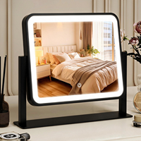 Miroir de maquillage carré intelligent à commande tactile, à intensité variable, avec cadre en métal, rotatif à 360° pour coiffeuse
