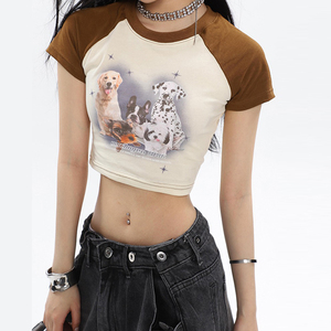 2023 personnalisé de haute qualité graphique dames t-shirt Dgt imprimé bébé t-shirt femmes couleur contraste Y2K coton culture t-shirt - Product Image 5