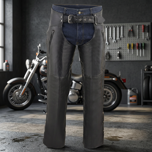 Pantalones de Motocicleta Premium OEM para Hombre, Negros, de Cuero Genuino, Estilo Western, Cintura Media, con Cremalleras Laterales Dobles y Bolsillos Utilitarios, Secado Rápido - Product Image 3