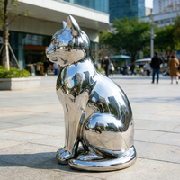 Escultura de Gato en Acero Inoxidable Pulido Espejo, Estilo Contemporáneo, Estatua de Gato Metálica Personalizada para Patio de Villa o Plaza