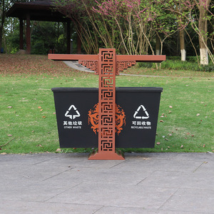 Woodview Outdoor Recycling Trash Can with Dual Litter Bin & Trash Bin, Plastic Wood Outdoor Double Trashcan
