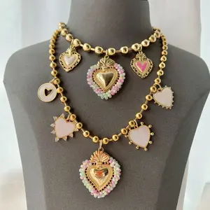 BD-L3167 Schöne rosa Herz-Halsketten feiner Schmuck für Frühjahr emaille Charme-Halskette für beste Freunde Erklärungshalskette