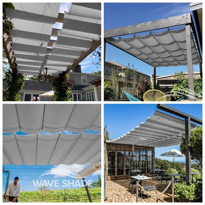 Jardín Gazebo Wave Shade Canopy Pérgola al aire libre Vela de sombreado retráctil Cobertizo de coche Toldo Patio Red de sombrilla telescópica