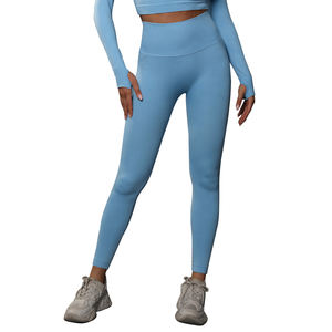 Leggings de Yoga sans couture taille haute pour femmes contrôle du ventre pas d'entraînement athlétique doux transparent pantalons de gymnastique en cours d'exécution en gros solide - Product Image 4
