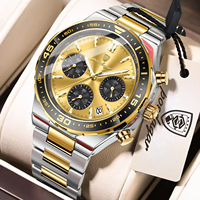 Montre chronographe à quartz pour homme Poedagar 697, cadran bleu, acier inoxydable, tachymètre, étanche, montre sport avec date