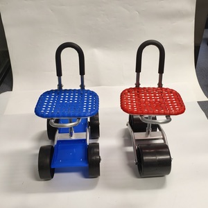 Chariot-tabouret de jardin roulant avec poignée, siège pivotant <span class=keywords><strong>à</strong></span> 360° réglable en hauteur, 4 grandes roues, pour travaux extérieurs, jardinage, ferme - Product Image 4