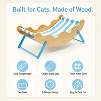 Lit hamac pour chat avec maille Teslin, cadre en bois de caoutchouc et pieds en acier carbone, lit surélevé rafraîchissant pour chat, pas besoin de tapis rafraîchissant