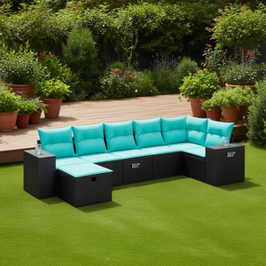 Modular Garden <b>Sofa</b> Set Black Poly <b>Rattan</b> Steel Modern Outdoor Furniture with High Density Foam Cushions for Patio Use - Product Image 2