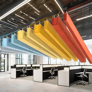 แผ่นฝ้าเพดานอะคูสติกสำนักงานคุณภาพสูง ทันสมัย ดูสวยงาม ดูดซับเสียง 100% PET RoHS E0 ป้องกันไฟไหม้ระดับ A แบบกริด - Product Image 2