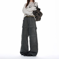 Jeans décontractés amples et larges de style américain, tendance, de haute qualité, multi-poches, pour hommes et femmes