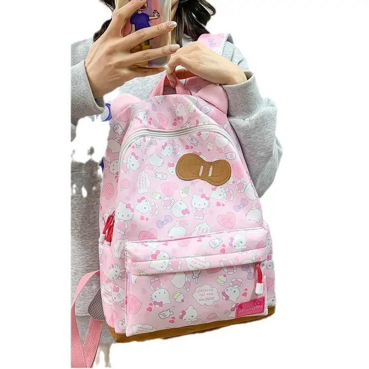 KT حقيبة ظهر بشكل قطة مع نقشة كرتون حقيبة كتف حقيبة مدرسة ثانوية للصغار حقيبة ظهر لطيفة للطلاب