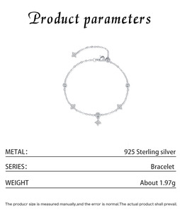 S925 Silver Star Chain <b>Bracelet</b> With Crystal Rhinestones Hypoallergenic Cubic Zirconia Minimalist Everyday Wear Women's Jewelry - Product Image 2