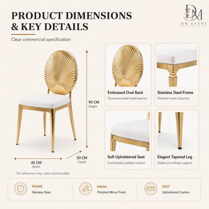 Chaise de banquet de mariage haut de gamme en acier inoxydable avec finition dorée et assise et dossier en cuir PU pour événements hôteliers - Product Image 3