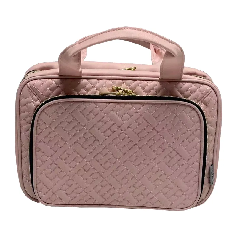 Tas perlengkapan mandi perjalanan portabel wanita, tas kosmetik dengan Logo kustom, pegangan alat cukur