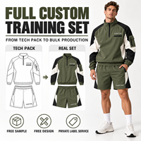 Ensemble d'entraînement personnalisé color block avec veste tissée à quart de zip et short cargo pour homme, logo imprimé, idéal pour les tenues décontractées du week-end