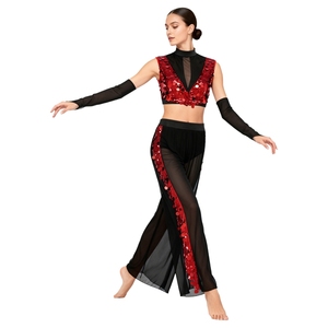 Women Latin <b>Dance</b> Practice Lyrical Outfit <b>Crop</b> <b>Top</b> And Wide Leg Pant Modern <b>Dance</b> Costume Performance Competition Stage Show - Product Image 2