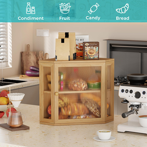 2-Layer Large Bamboo Farmhouse Bread Box Rectangle <b>Kitchen</b> Countertop Corner <b>Storage</b> Food-Safe Rectangular Bread Bin <b>Storage</b> - Product Image 3