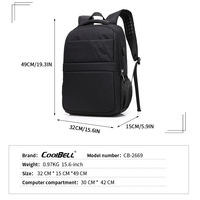 CoolBELL Mochila para Portátil de 15.6 Pulgadas para Hombre, Ligera, Duradera, Impermeable, con Puerto de Carga USB y Logotipo Personalizado