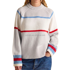 Women Christmas Knit Sweater Color Block Raglan Sleeve Oversized Crew Neck Pullover Winter Holiday <strong>Jumper</strong> - Product Image 3