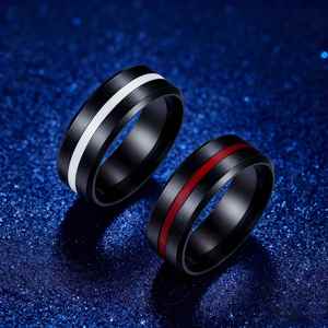 Anillo De Acero Inoxidable 8mm Wide <b>Black</b> Stainless Steel <b>Men's</b> <b>Ring</b> Red Groove Beveled Edge <b>Black</b> Tungsten Wedding <b>Rings</b> - Product Image 2