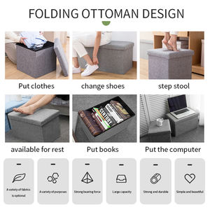 HStex personalizzato <span class=keywords><strong>pouf</strong></span> mobili moderni divano in tessuto set sgabello <span class=keywords><strong>grigio</strong></span> pieghevole di stoccaggio sgabello <span class=keywords><strong>pouf</strong></span> con 6 pulsanti - Product Image 6