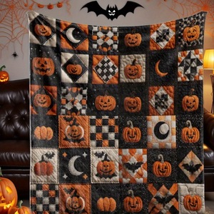 Coperta in flanella di Halloween con teschio, zucca e pipistrello, leggera e traspirante, decorazione autunnale, Trick or Treat, OEM ODM - Product Image 6