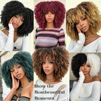 Vente en gros usine de perruques afro européennes et américaines, petites boucles africaines, cheveux courts et volumineux, ondulations lâches, en fibre haute température, fabriquées à la machine