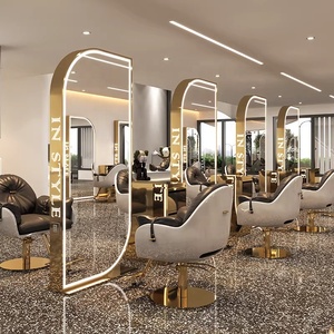 Nouvelles stations de coiffure avec miroirs ovales double face et chaise de coiffage pour salon de coiffure - Product Image 1