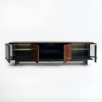 Meuble TV moderne en bois avec panneaux en forme de L, design LED, 4 portes, pieds métalliques, compatible avec les téléviseurs de 65 pouces et plus, pour salon