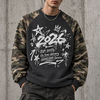 T-shirt à manches longues raglan en maille gaufrée pour homme, motif camouflage, style streetwear, personnalisable OEM, marque privée, fournisseur de mode décontractée