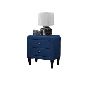 Table de chevet en velours bleu marine, 2 tiroirs, meubles de chambre à coucher, design élégant, pieds en verre trempé - Product Image 4