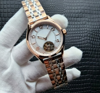 Montre-bracelet mécanique pour hommes, décontractée, quotidienne, boîtier en or rose, cadran blanc, bracelet en acier inoxydable