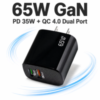 Chargeur mural USB 65W à charge rapide, prise US/EU, adaptateur d'alimentation pour téléphone portable compatible QC4.0 35W