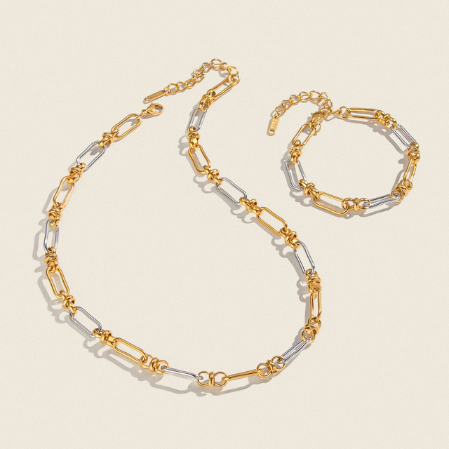 X&L Stainless Steel Metal Two Tone Handmade Chain Necklace Bracelet for Women 18K Gold Plated Waterproof Jewelry Wholesale