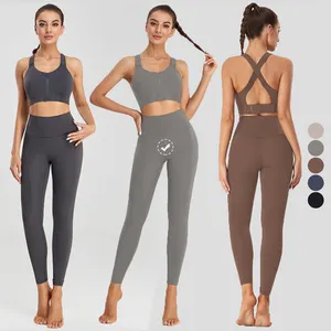 Logo dapat disesuaikan bra olahraga kebugaran gym collocation legging yoga pinggang tinggi ukuran plus set yoga fitness wanita